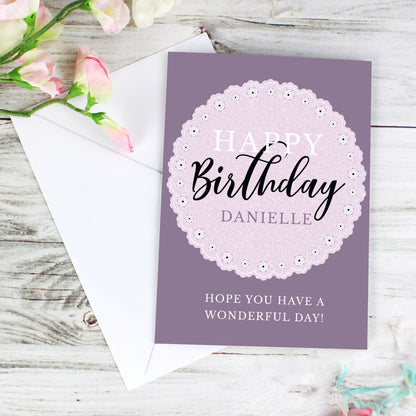 Personalised Lilac Lace Birthday Card - MK&JD Gifts