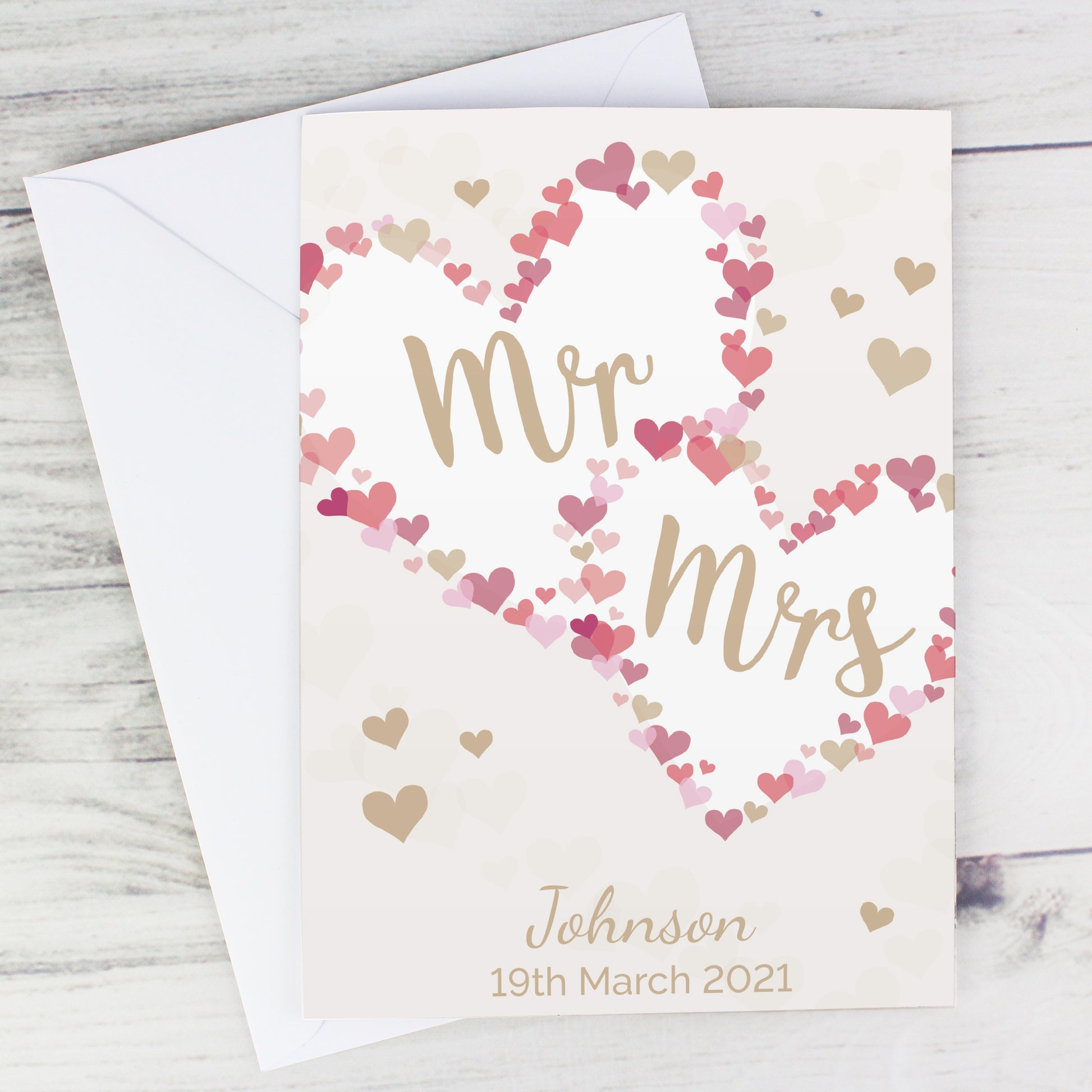 Personalised Mr & Mrs Confetti Hearts Wedding Card - MK&JD Gifts