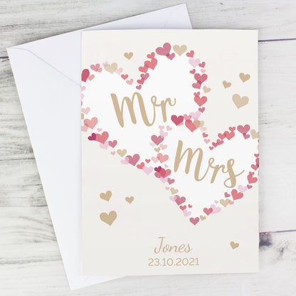 Personalised Mr & Mrs Confetti Hearts Wedding Card - MK&JD Gifts