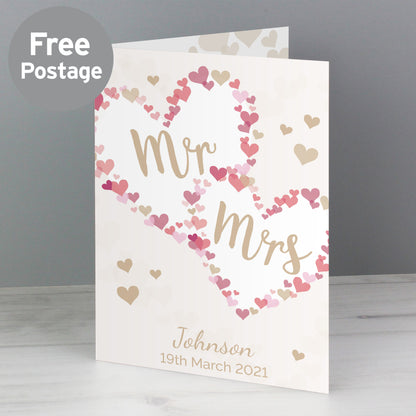 Personalised Mr & Mrs Confetti Hearts Wedding Card - MK&JD Gifts