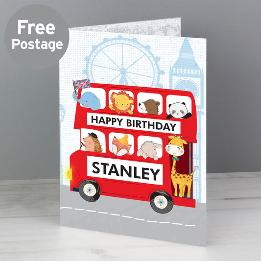 Personalised London Animal Bus Birthday Card - MK&JD Gifts