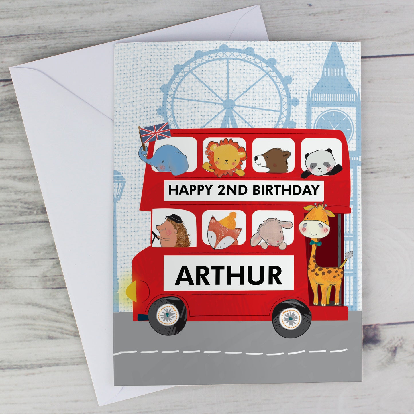 Personalised London Animal Bus Birthday Card - MK&JD Gifts