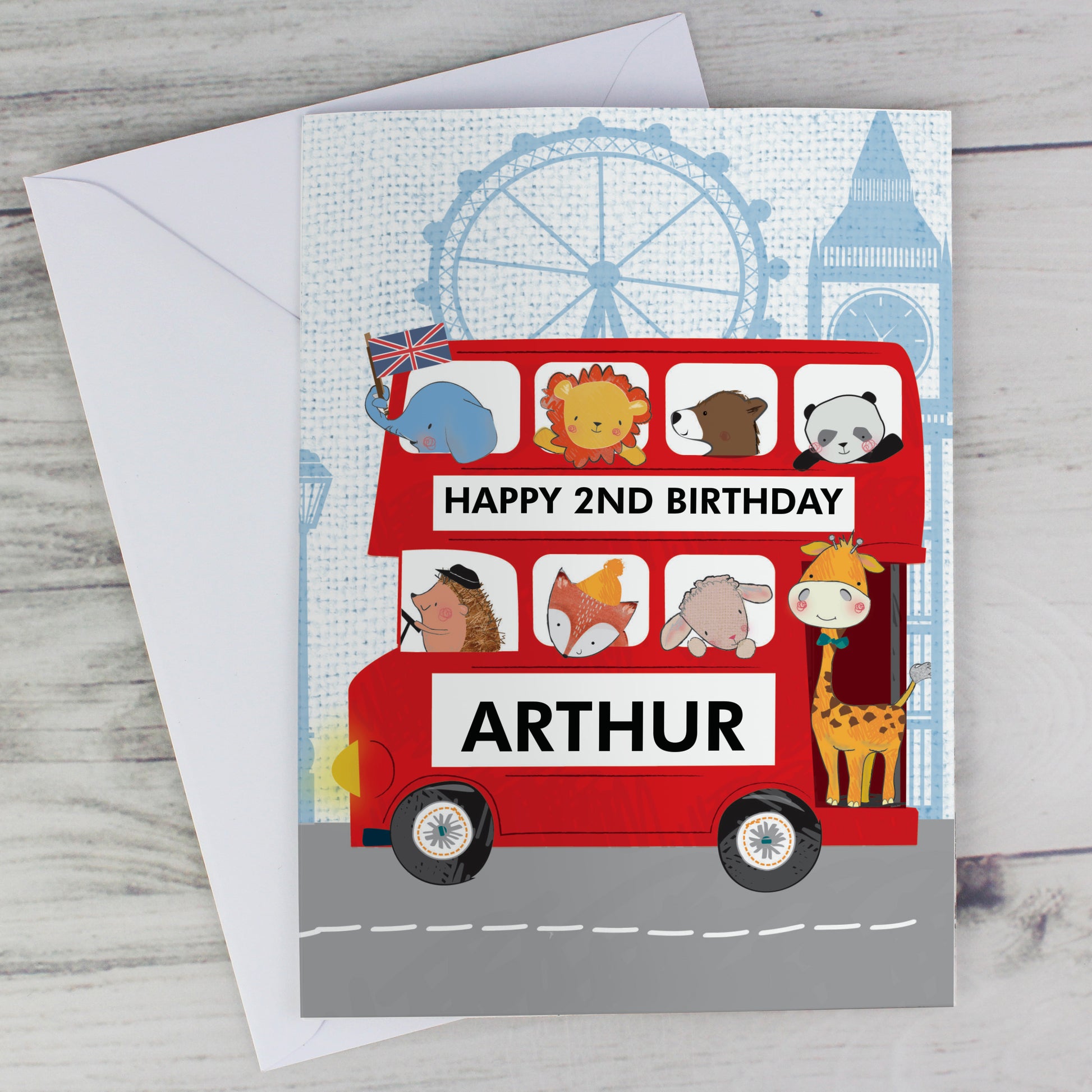 Personalised London Animal Bus Birthday Card - MK&JD Gifts