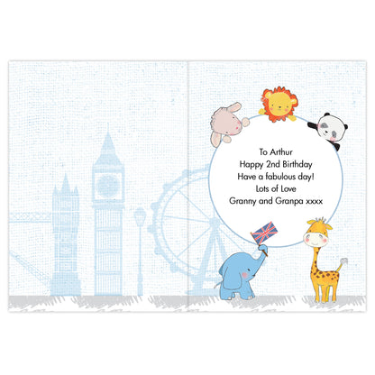 Personalised London Animal Bus Birthday Card - MK&JD Gifts
