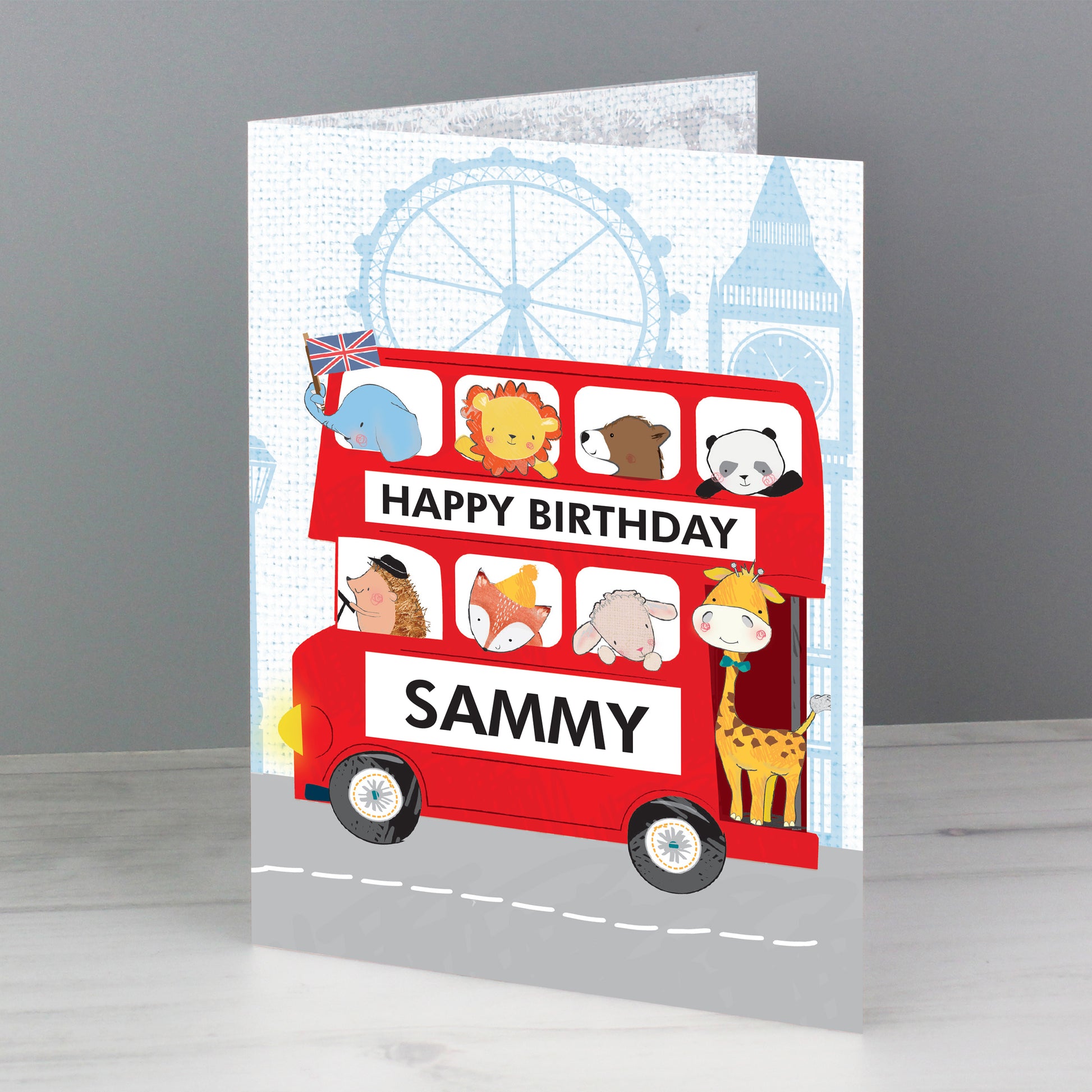 Personalised London Animal Bus Birthday Card - MK&JD Gifts