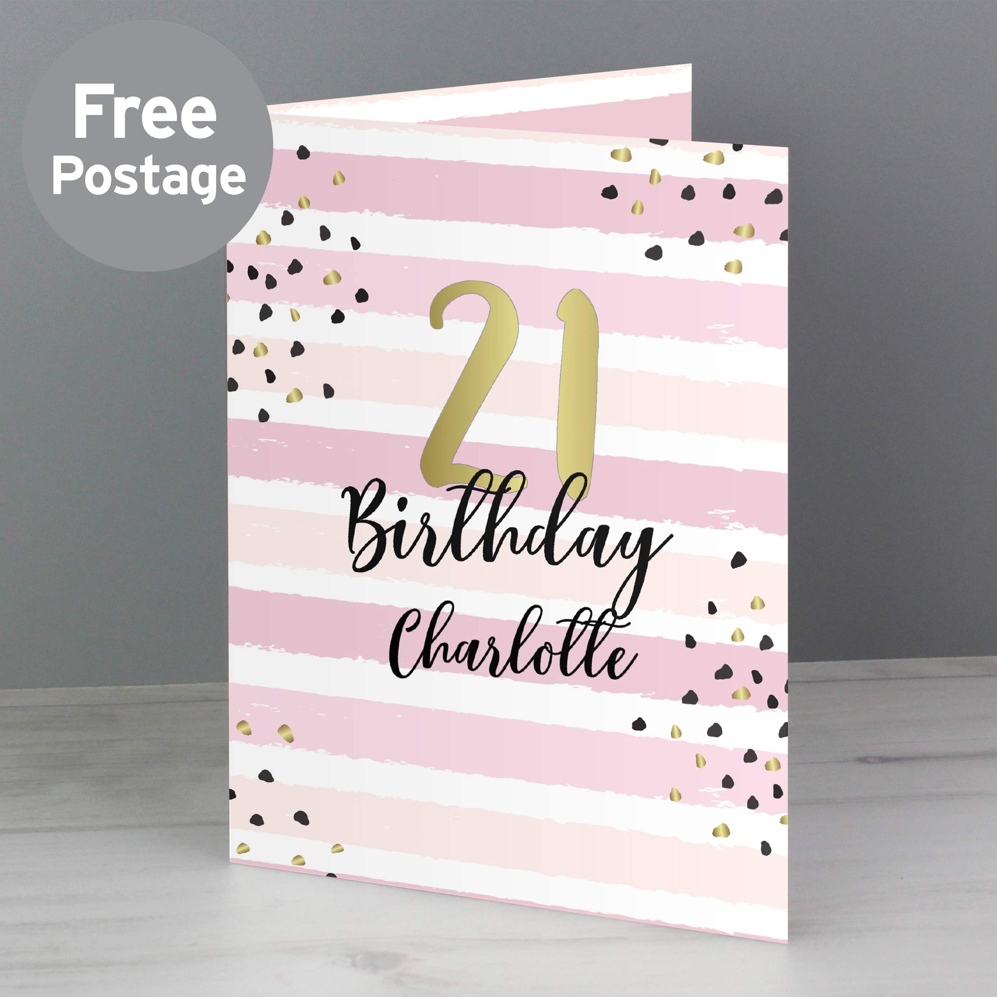 Personalised Gold and Pink Stripe Birthday Card - MK&JD Gifts