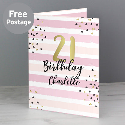 Personalised Gold and Pink Stripe Birthday Card - MK&JD Gifts