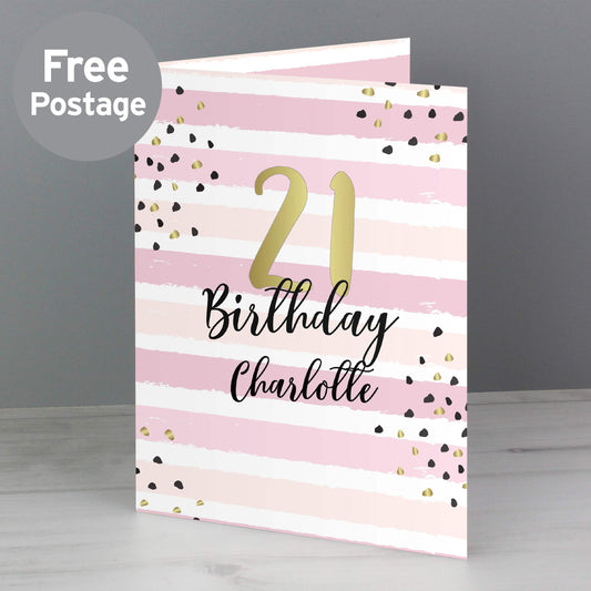 Personalised Gold and Pink Stripe Birthday Card - MK&JD Gifts