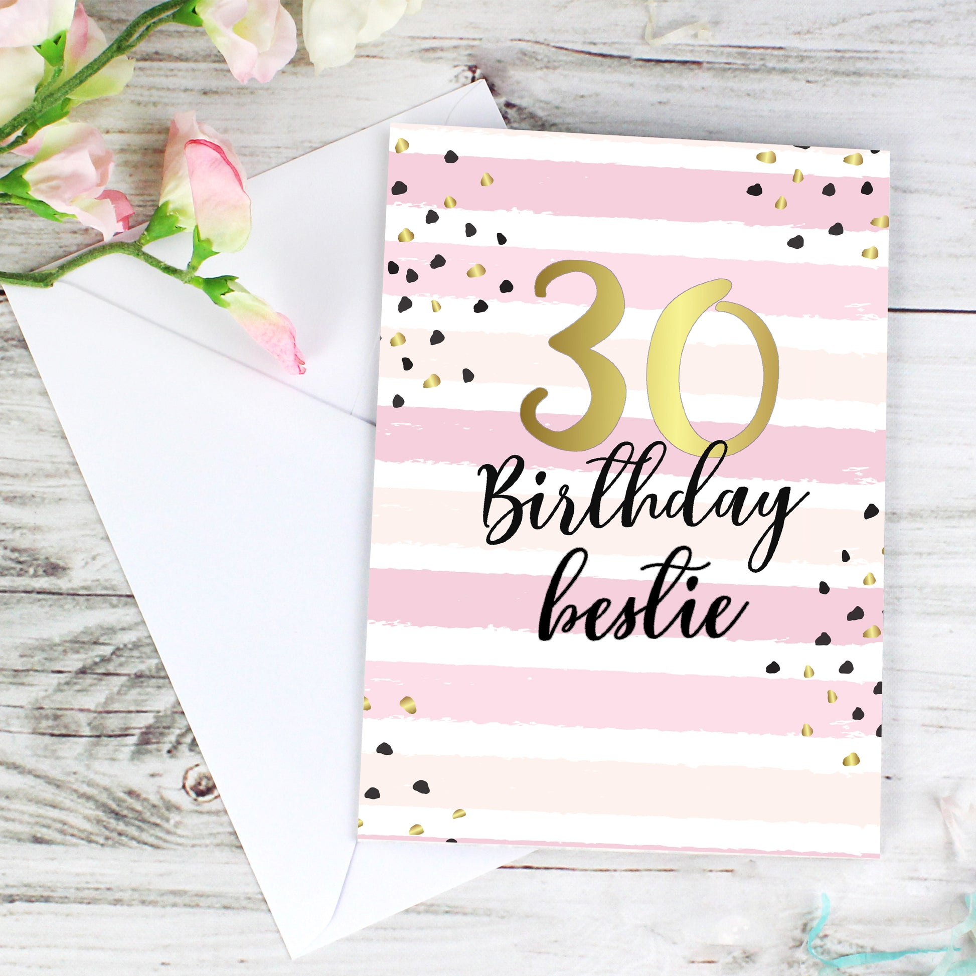 Personalised Gold and Pink Stripe Birthday Card - MK&JD Gifts