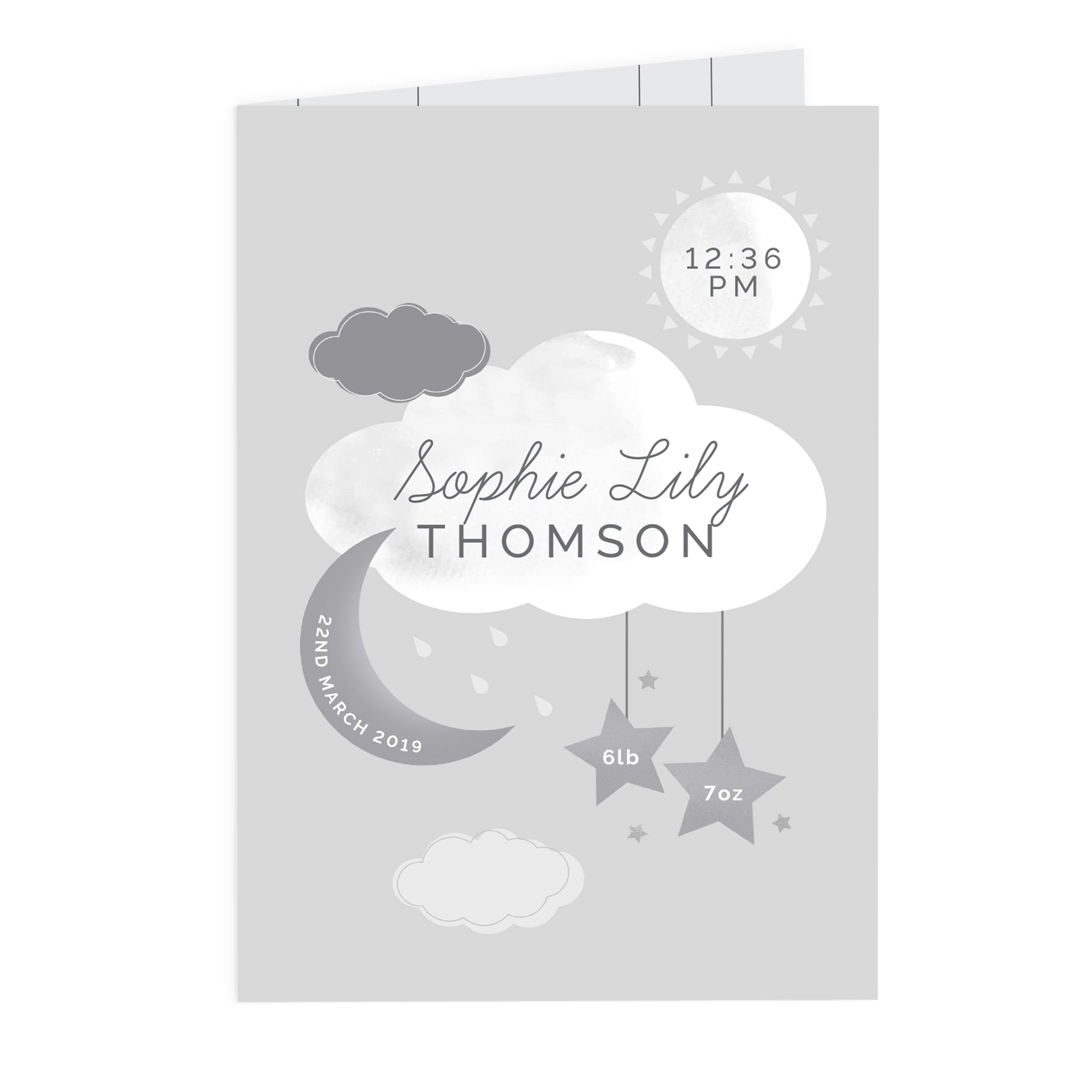 Personalised New Baby Moon & Stars Card - MK&JD Gifts