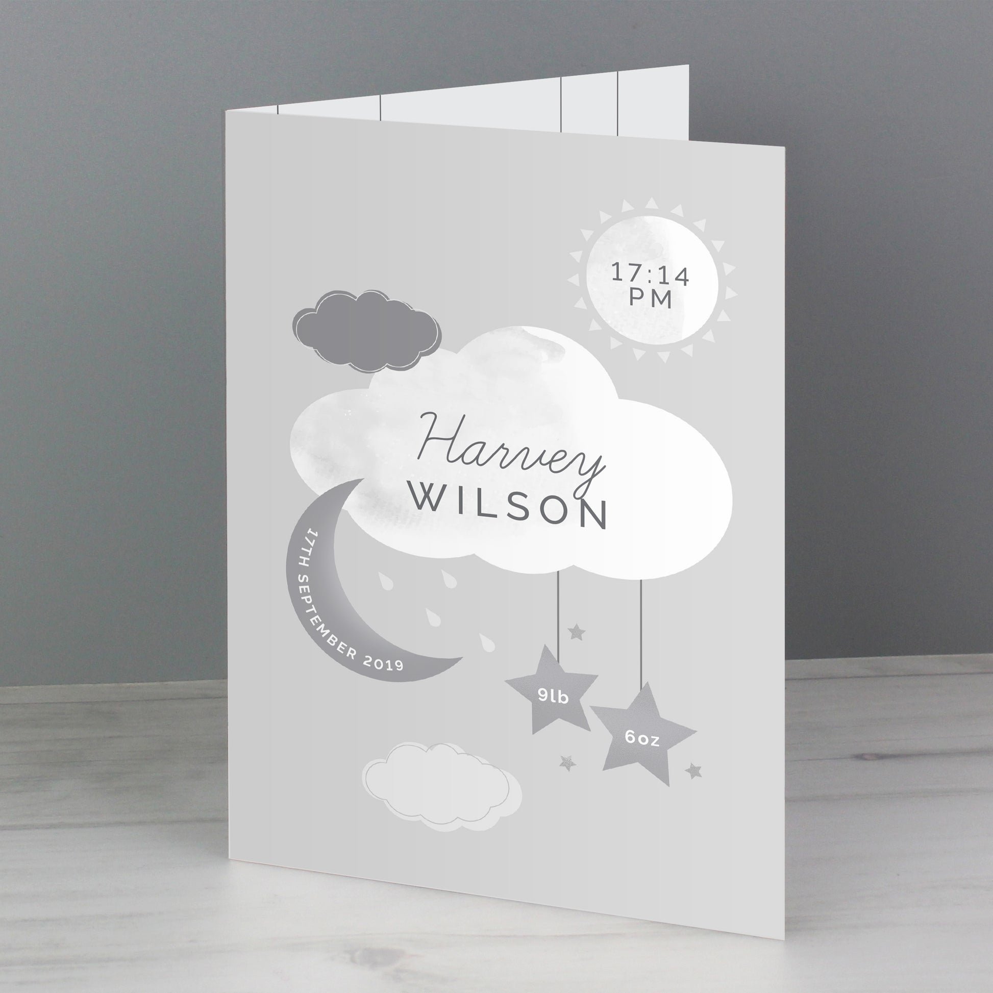 Personalised New Baby Moon & Stars Card - MK&JD Gifts