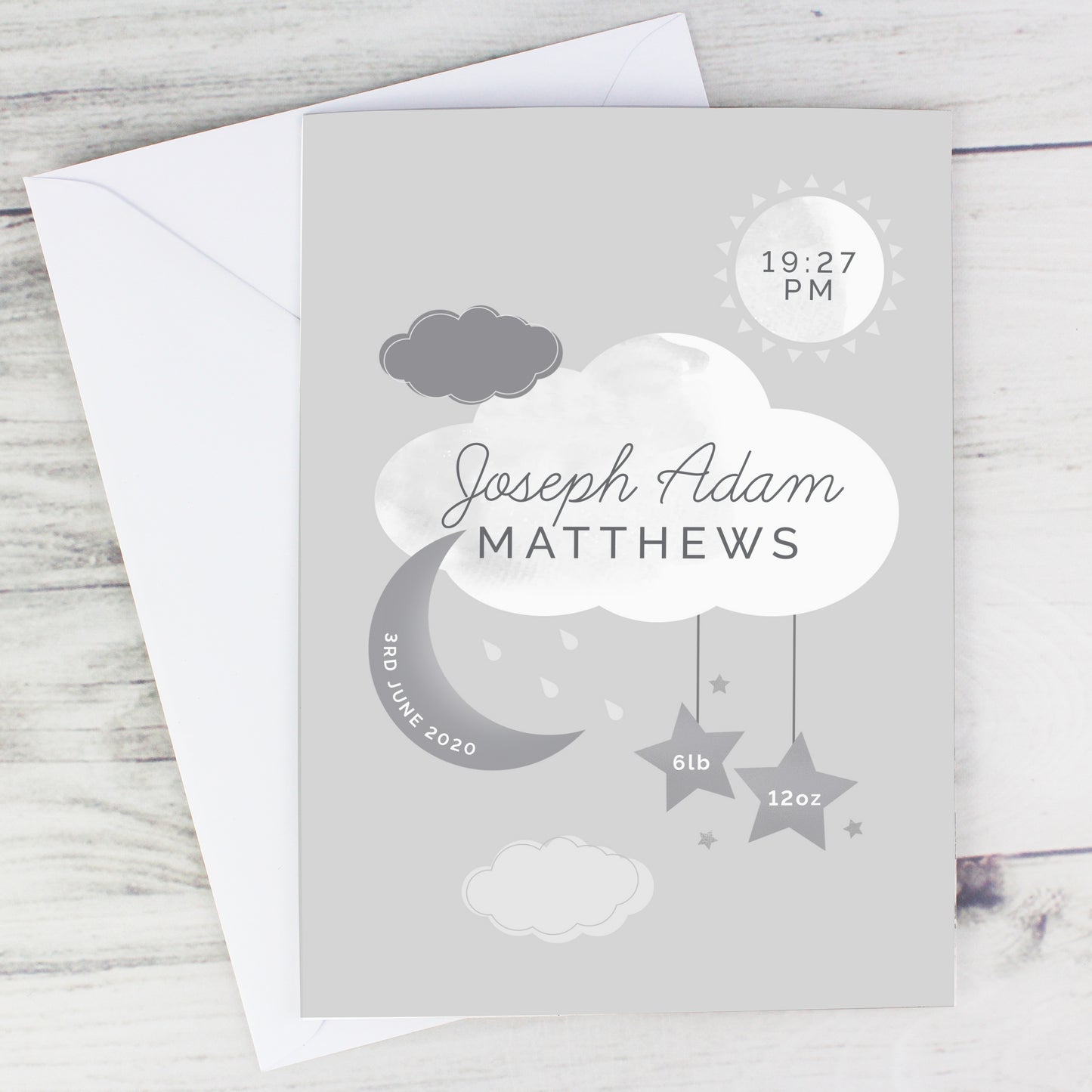 Personalised New Baby Moon & Stars Card - MK&JD Gifts