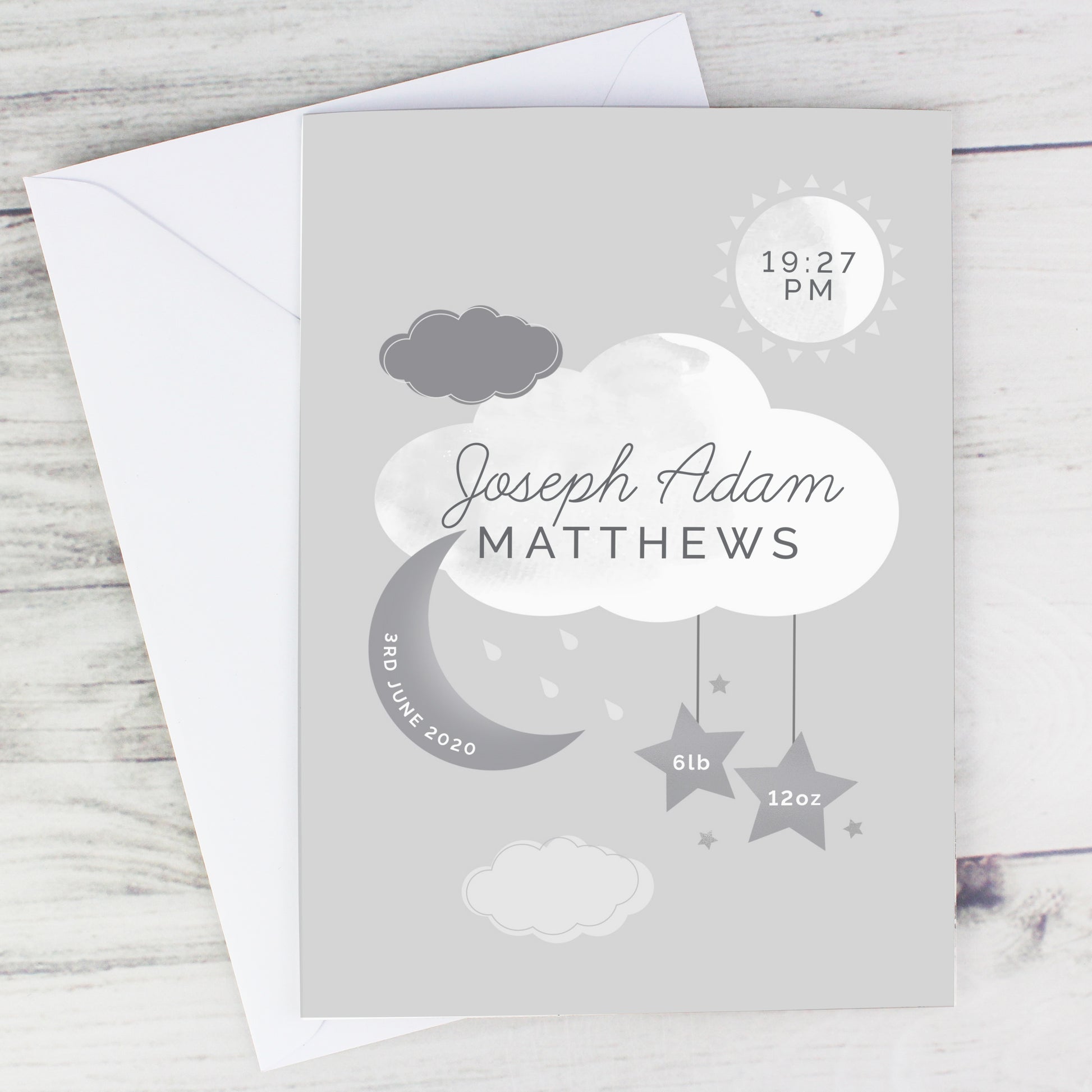 Personalised New Baby Moon & Stars Card - MK&JD Gifts