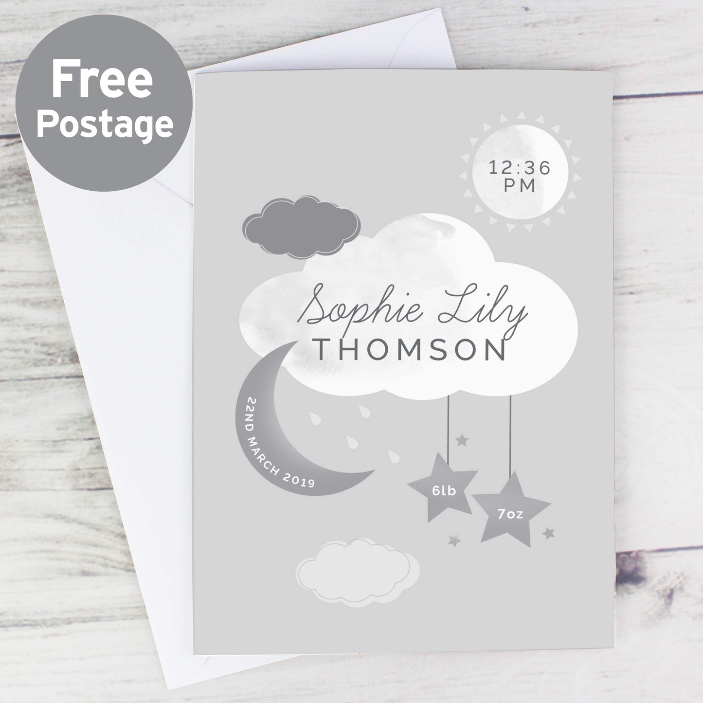 Personalised New Baby Moon & Stars Card - MK&JD Gifts