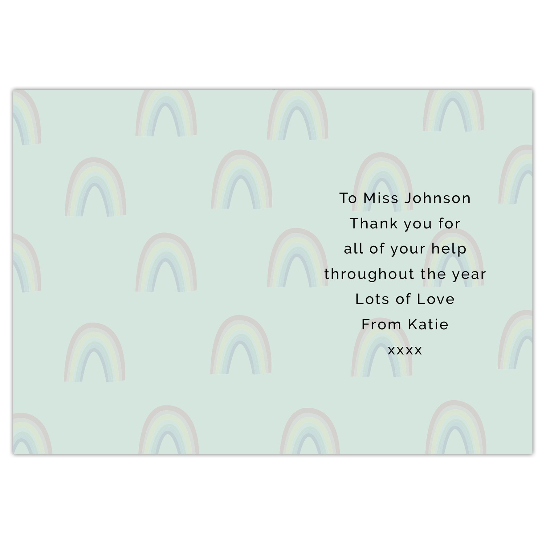 Personalised Rainbow Thank You Card - MK&JD Gifts