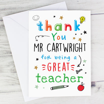 Personalised Thank You Teacher Card - MK&JD Gifts