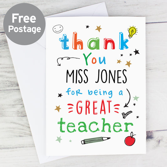 Personalised Thank You Teacher Card - MK&JD Gifts