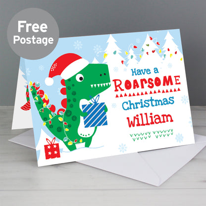 Personalised Dinosaur 'Have a Roarsome Christmas' Card - MK&JD Gifts
