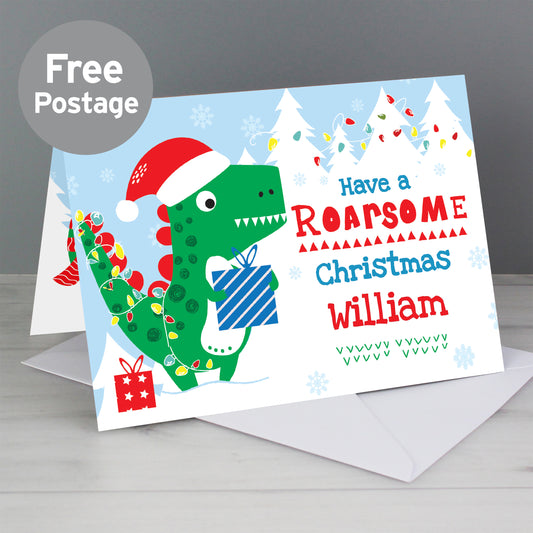 Personalised Dinosaur 'Have a Roarsome Christmas' Card - MK&JD Gifts