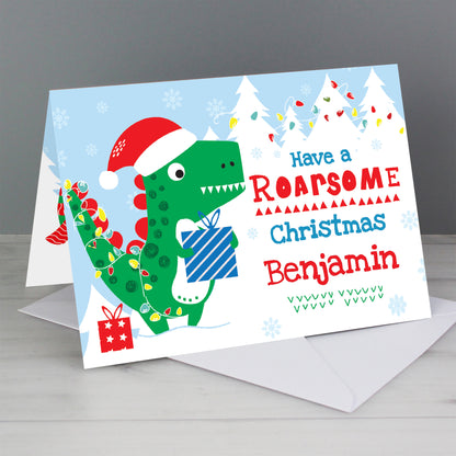 Personalised Dinosaur 'Have a Roarsome Christmas' Card - MK&JD Gifts