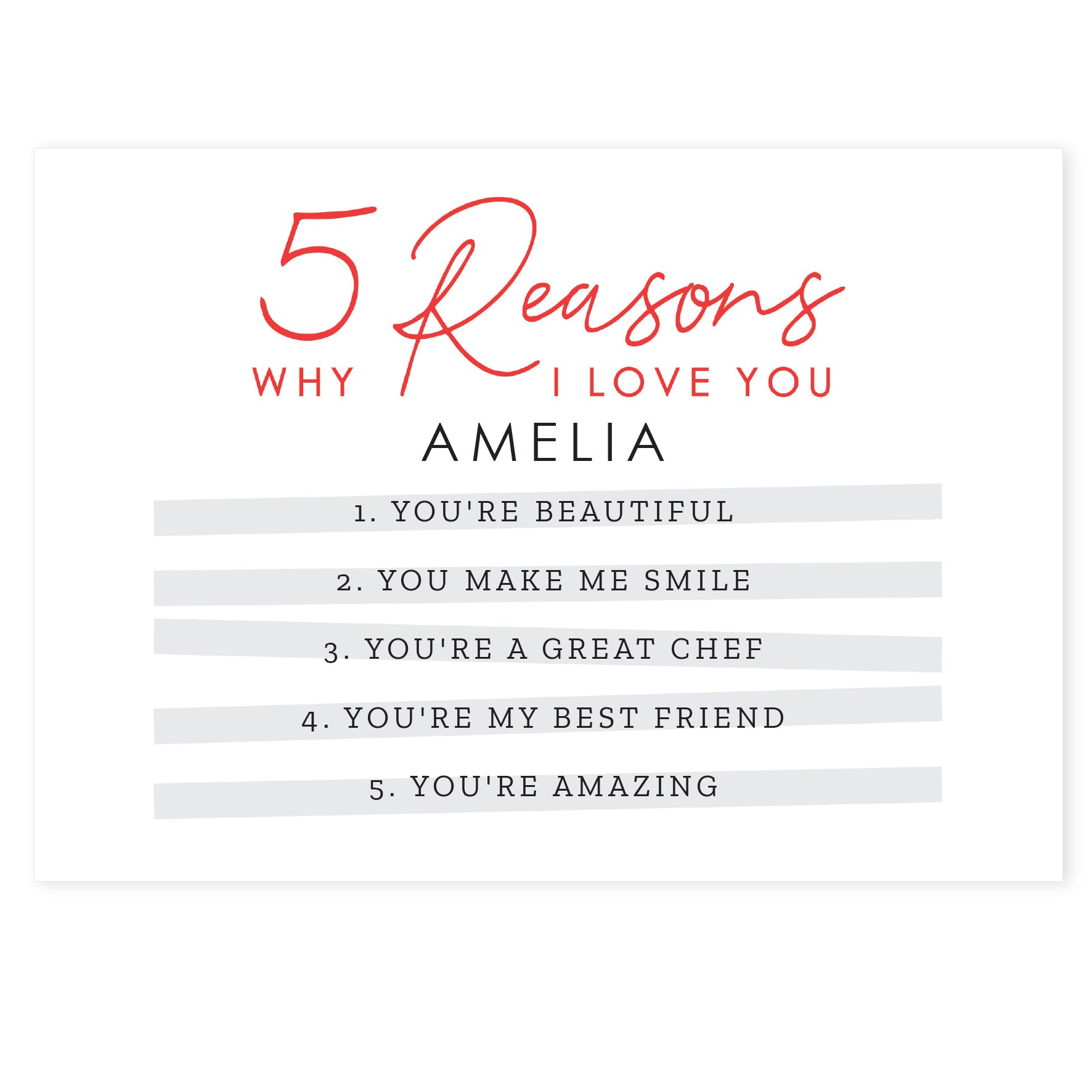 Personalised 5 Reasons Why Card - MK&JD Gifts