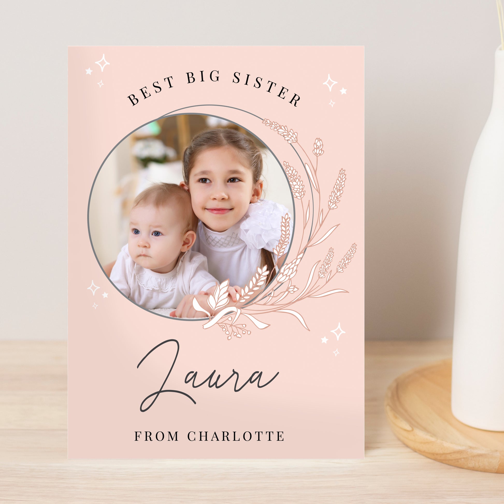Personalised Pink Wreath Photo Upload Greeting Card - MK&JD Gifts