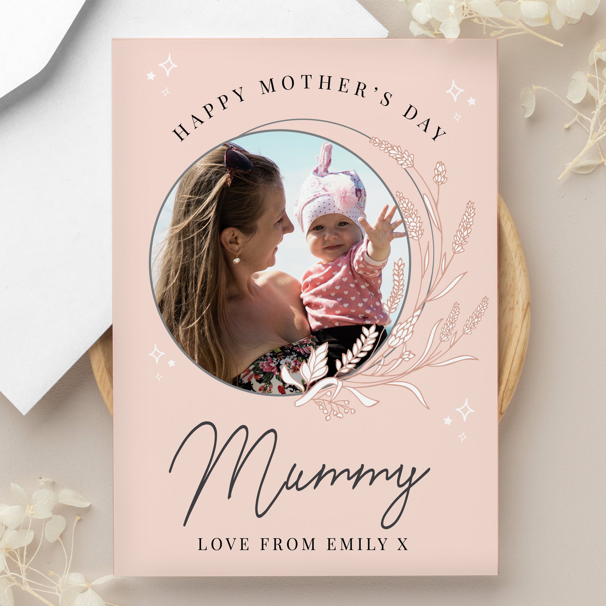 Personalised Pink Wreath Photo Upload Greeting Card - MK&JD Gifts