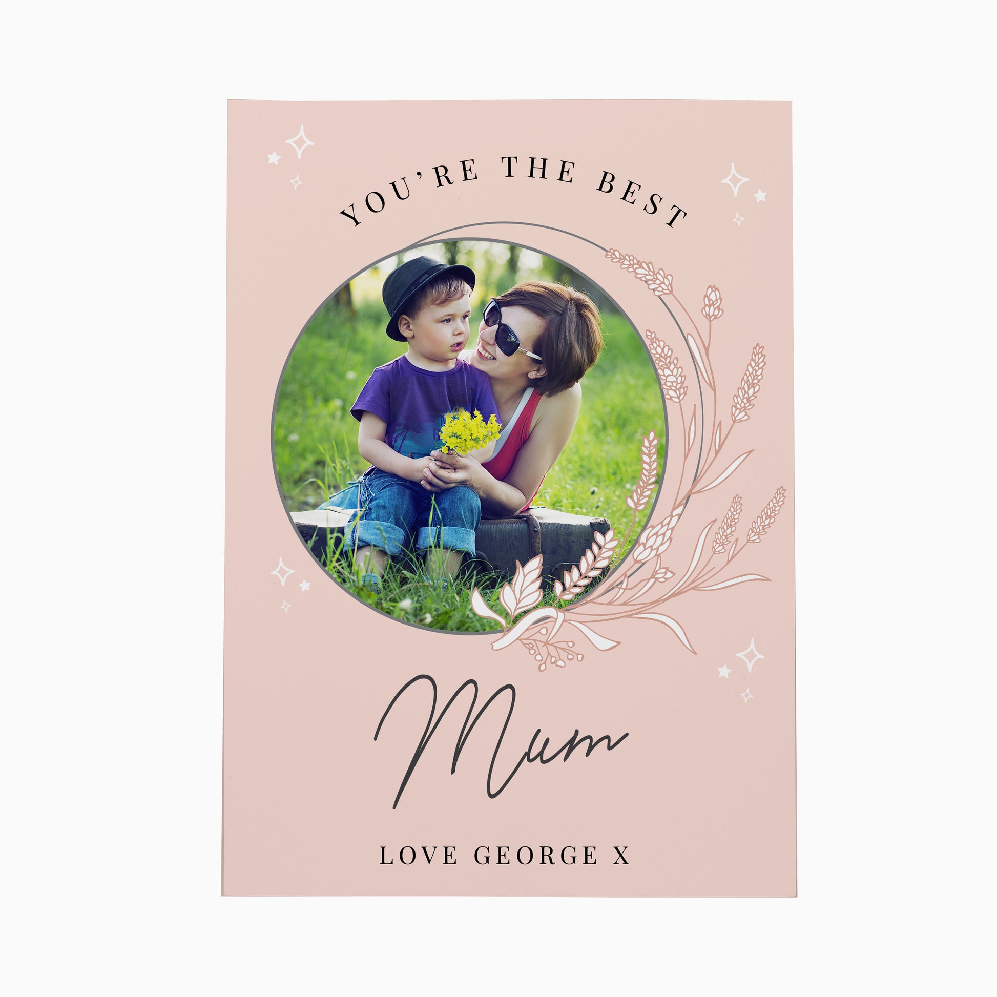 Personalised Pink Wreath Photo Upload Greeting Card - MK&JD Gifts