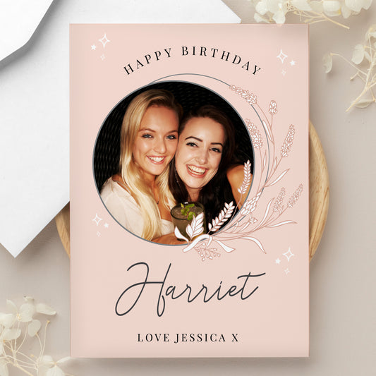 Personalised Pink Wreath Photo Upload Greeting Card - MK&JD Gifts