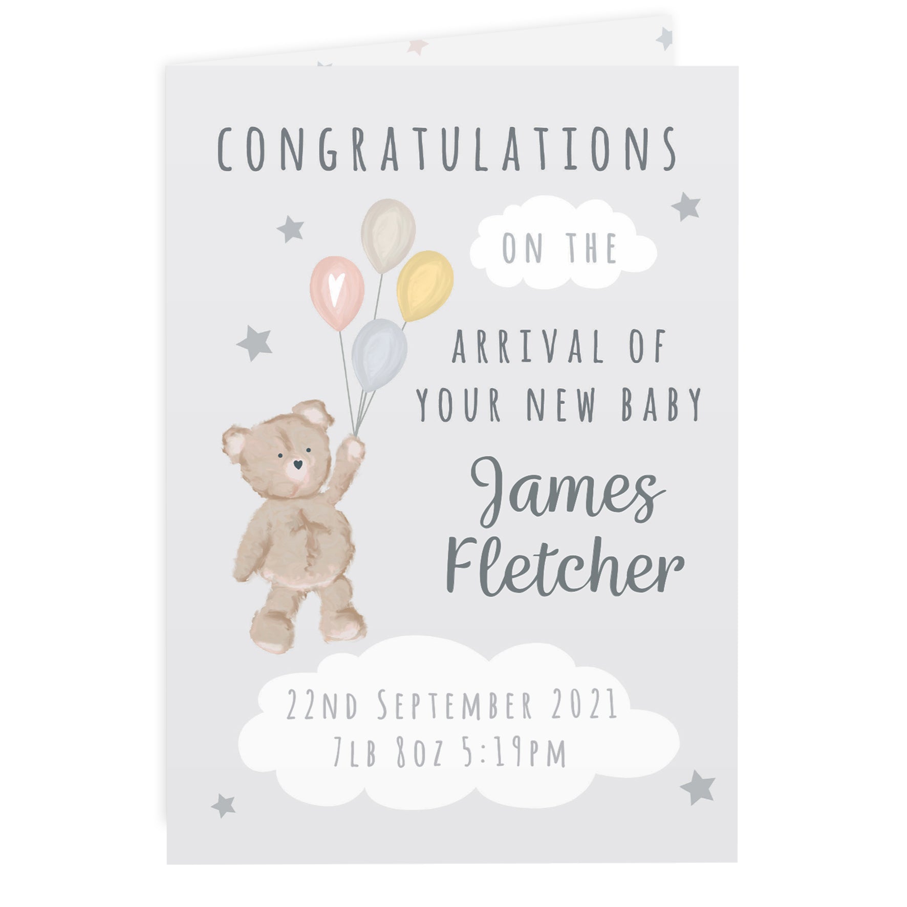 Personalised Teddy & Balloons Card - MK&JD Gifts