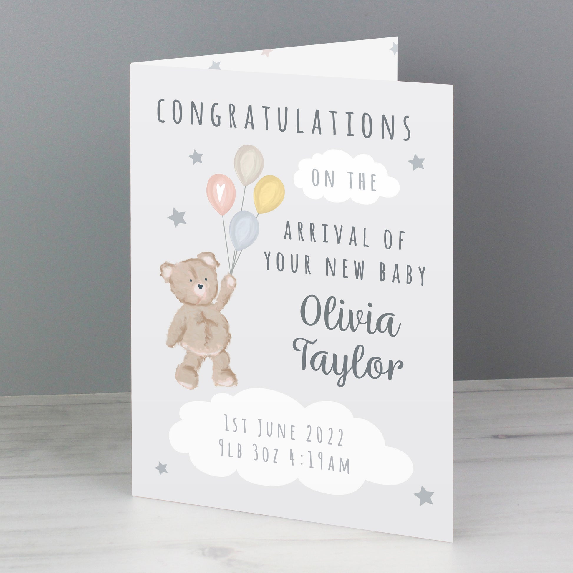 Personalised Teddy & Balloons Card - MK&JD Gifts