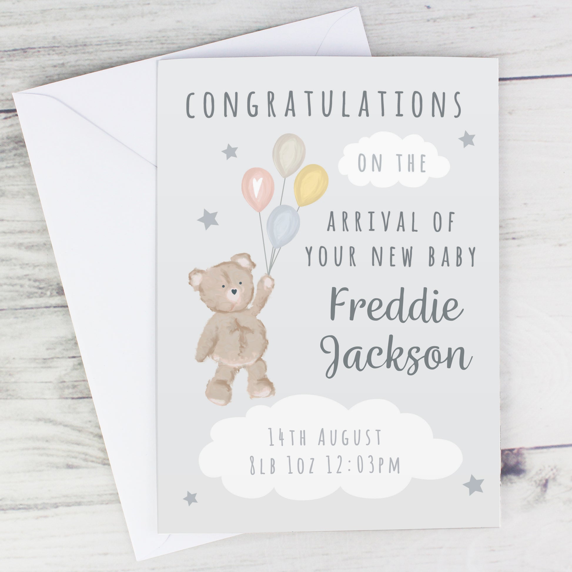 Personalised Teddy & Balloons Card - MK&JD Gifts