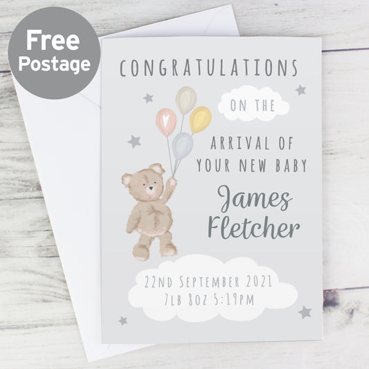 Personalised Teddy & Balloons Card - MK&JD Gifts