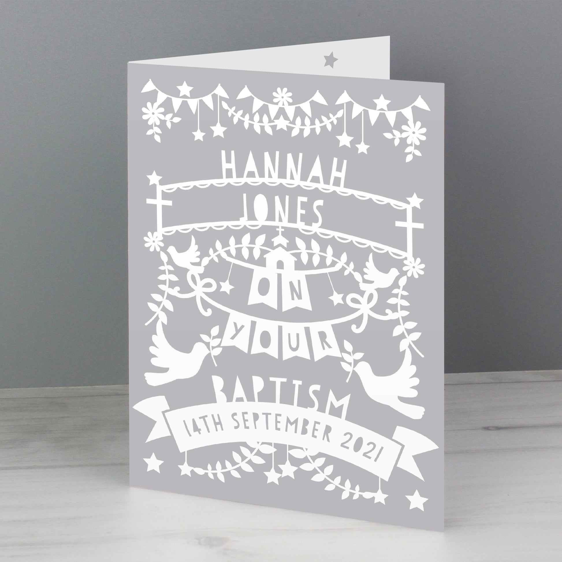 Personalised Grey Papercut Style Card - MK&JD Gifts