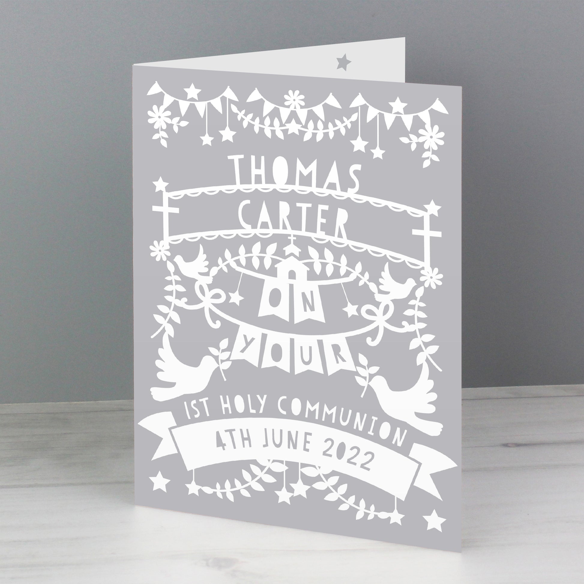 Personalised Grey Papercut Style Card - MK&JD Gifts