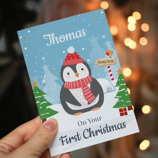 Personalised Christmas Penguin Card - MK&JD Gifts