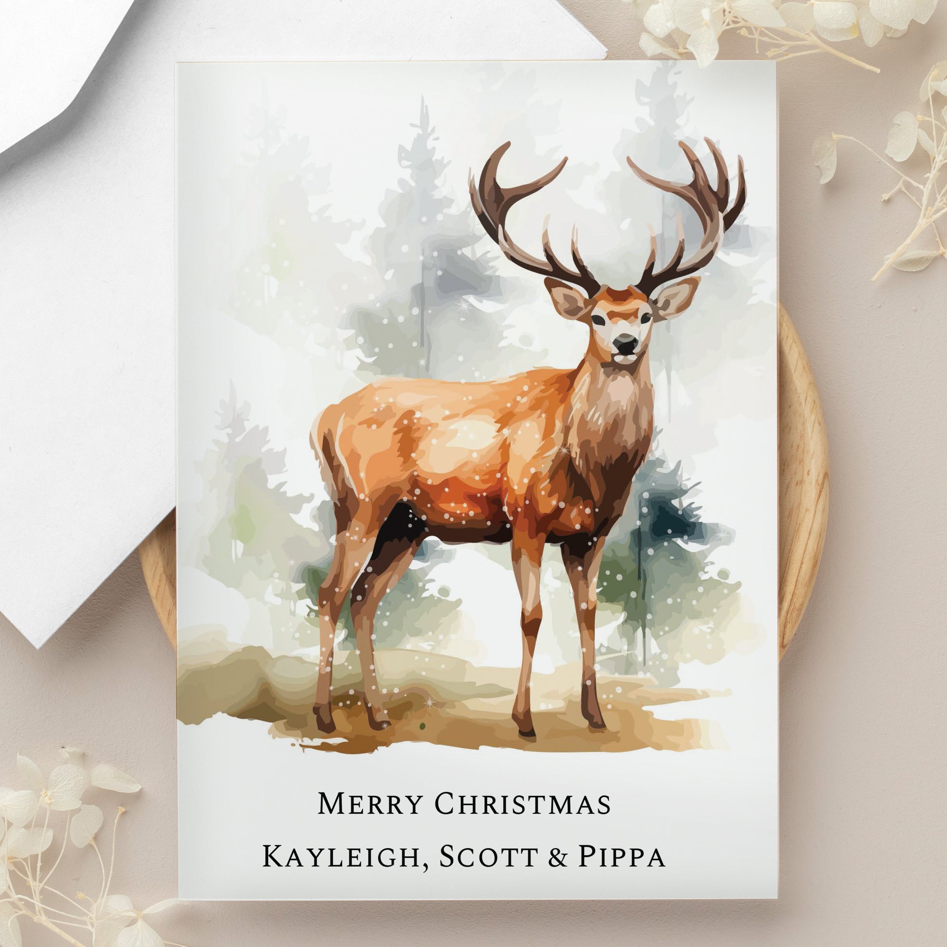 Personalised Watercolour Stag Greetings Card - MK&JD Gifts