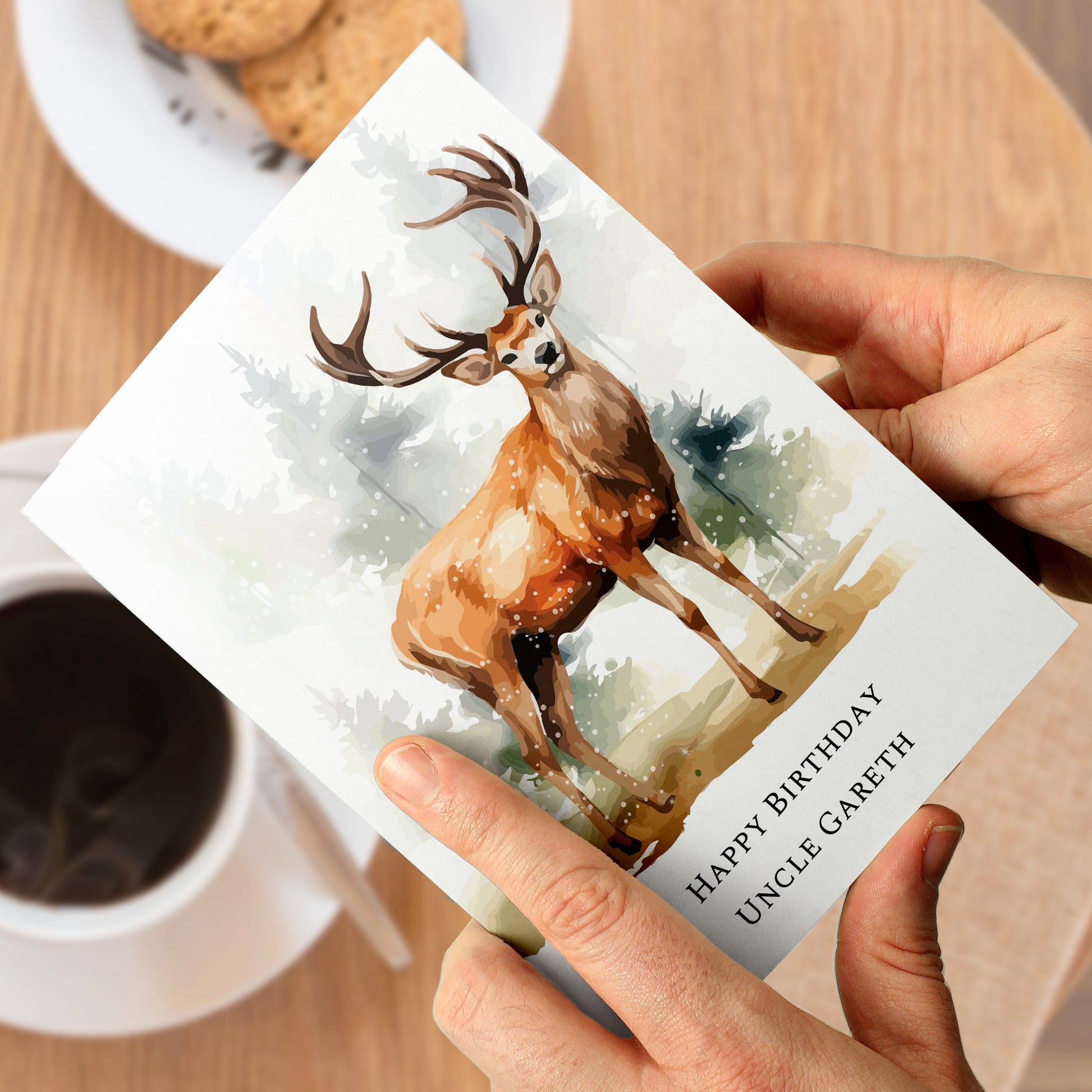 Personalised Watercolour Stag Greetings Card - MK&JD Gifts
