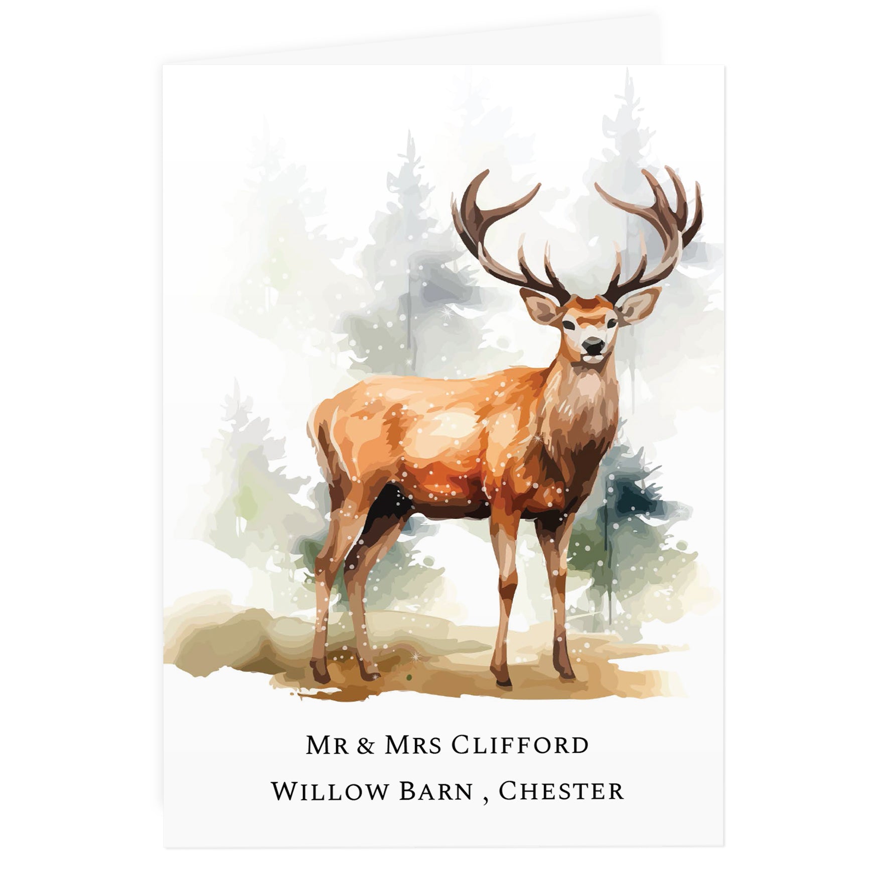 Personalised Watercolour Stag Greetings Card - MK&JD Gifts