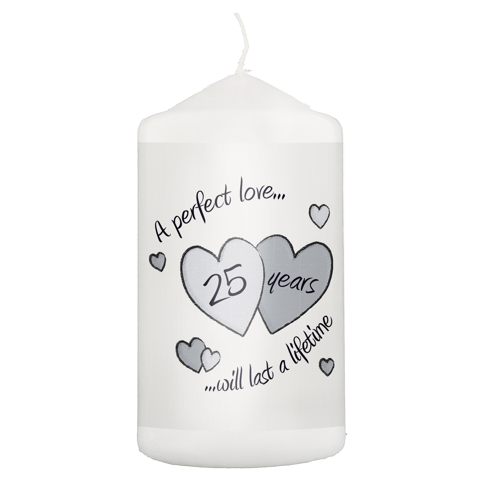 Perfect Love Silver Anniversary Pillar Candle - MK&JD Gifts
