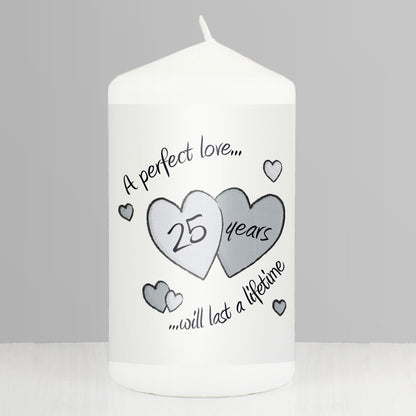 Perfect Love Silver Anniversary Pillar Candle - MK&JD Gifts