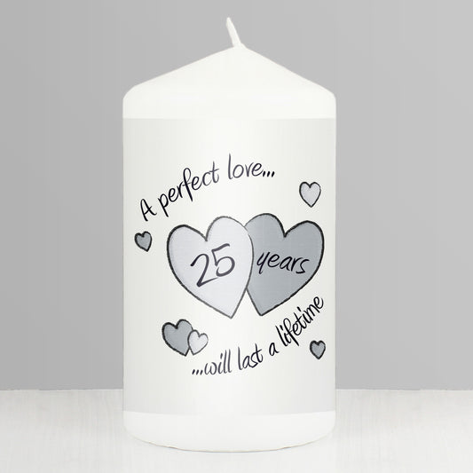 Perfect Love Silver Anniversary Pillar Candle - MK&JD Gifts
