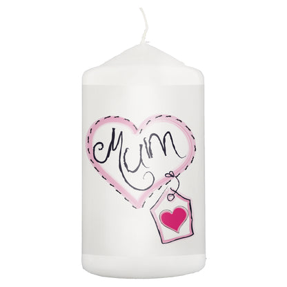 Mum Heart Stitch Pillar Candle - MK&JD Gifts