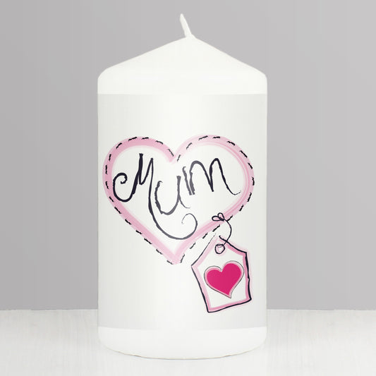 Mum Heart Stitch Pillar Candle - MK&JD Gifts