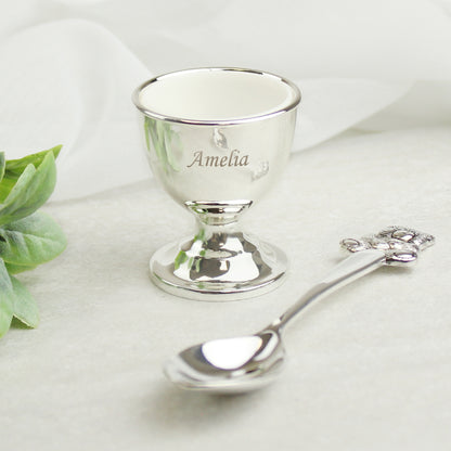 Personalised Silver Egg Cup & Spoon - MK&JD Gifts
