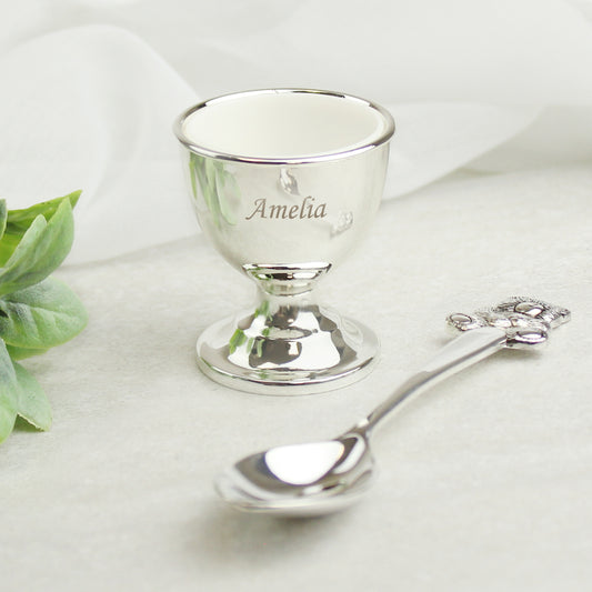 Personalised Silver Egg Cup & Spoon - MK&JD Gifts