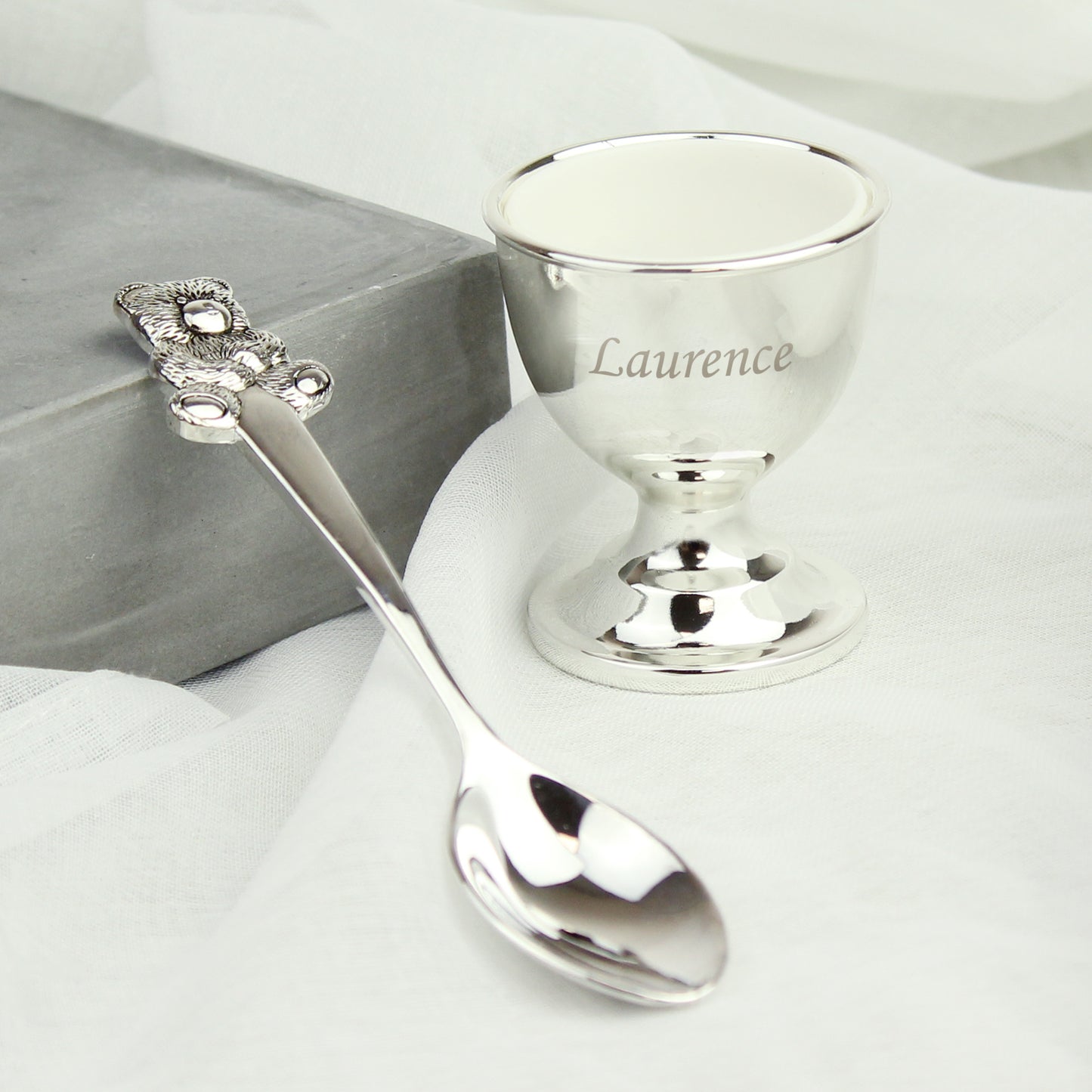 Personalised Silver Egg Cup & Spoon - MK&JD Gifts