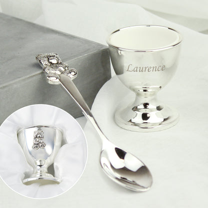 Personalised Silver Egg Cup & Spoon - MK&JD Gifts