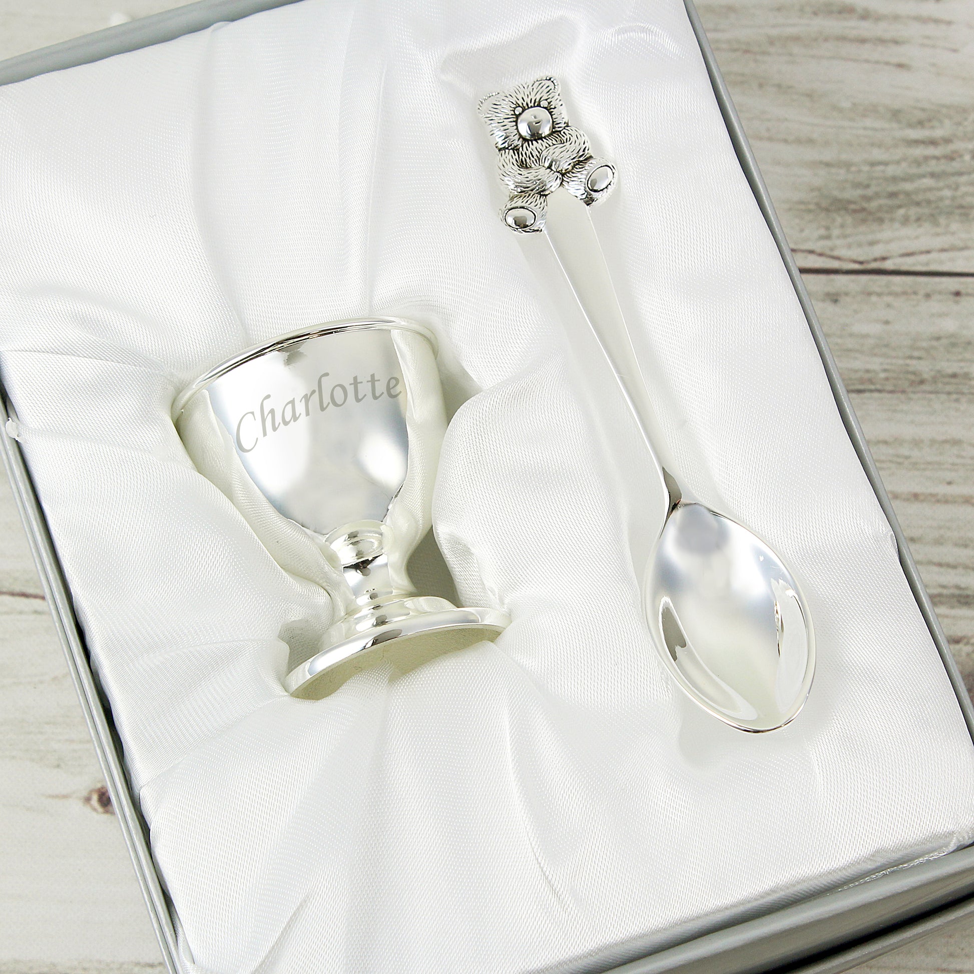 Personalised Silver Egg Cup & Spoon - MK&JD Gifts