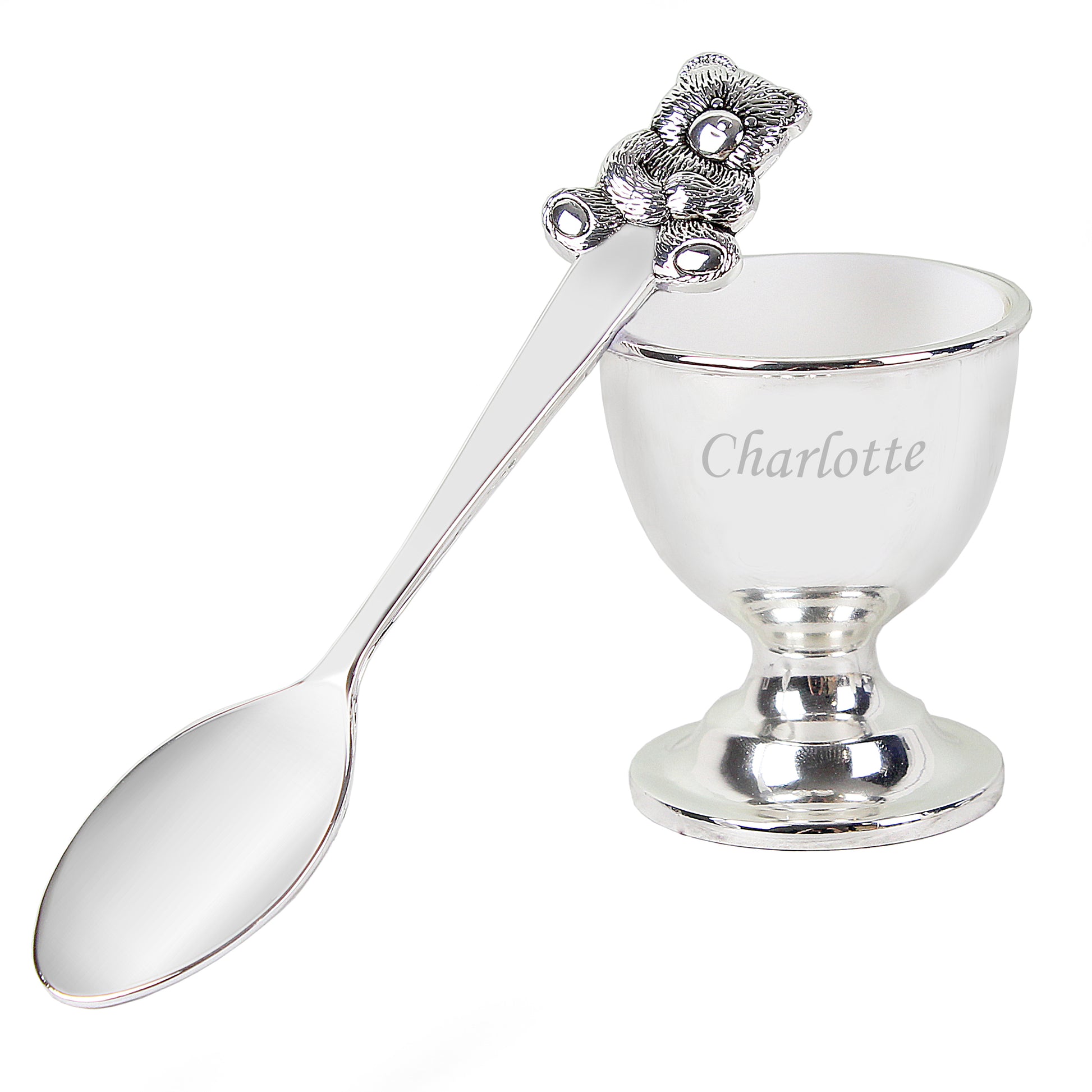 Personalised Silver Egg Cup & Spoon - MK&JD Gifts